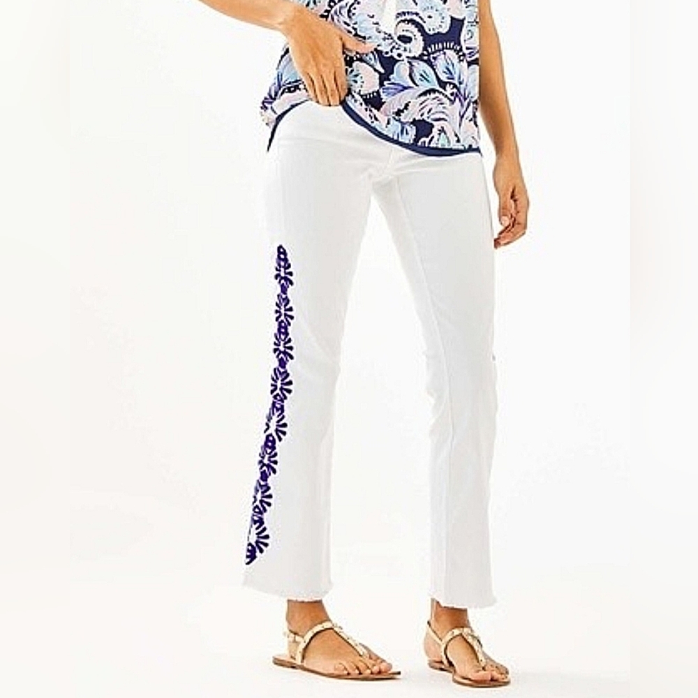 Lilly Pulitzer Resort White South Ocean Crop Embroidered Flare Jean
